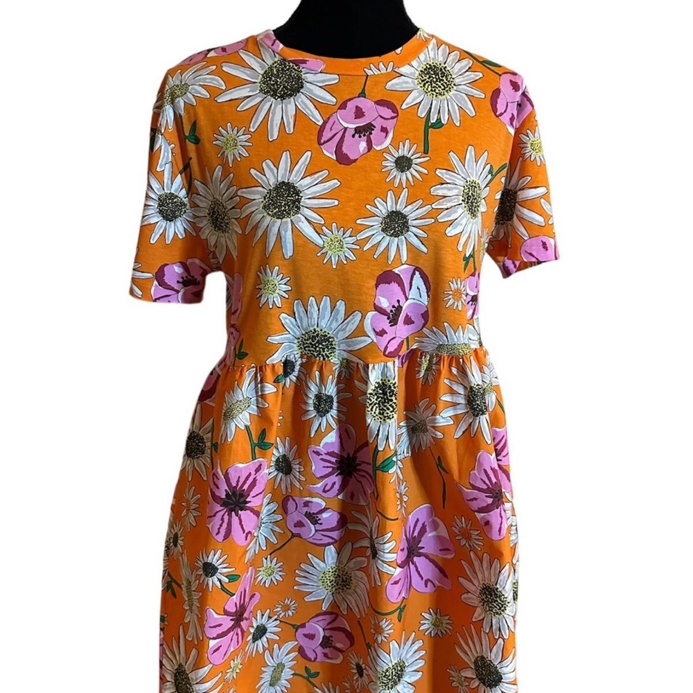 Zara Floral Orange Floral Dress (NWT) (Size: Small)